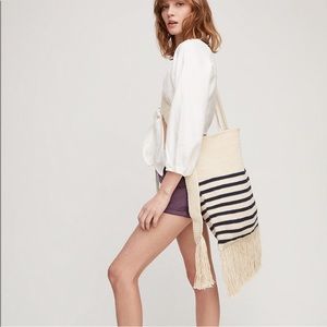 Aritzia Auxiliary Venice Crossbody Tote Crochet Nautical Stripe Fringe Bag